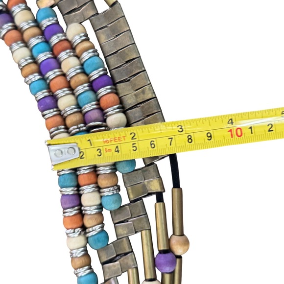 Boho Beaded Waist Belt‎ Colorful Wood Metal Chain Adjustable preloved OS - Picture 10 of 10